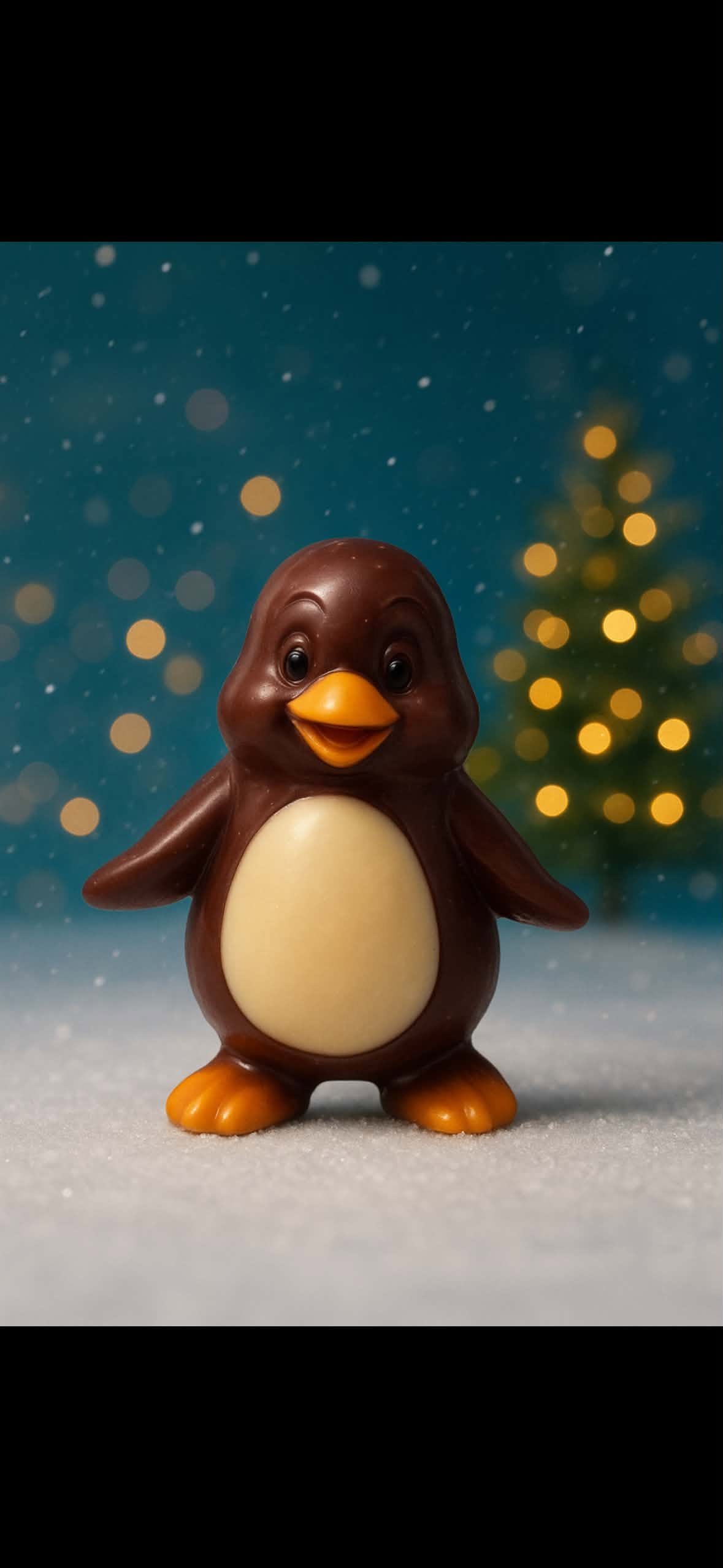 Chocoladepinguïn in een winters decor